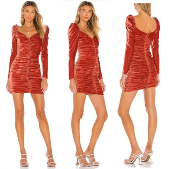 Minkpink Amelda Velvet Ruched Mini Dress in Copper - Picture 1 of 11